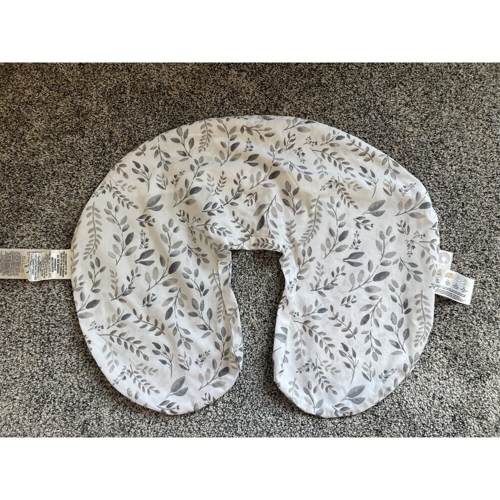 Boppy Original Nursing Pillow Cover White Gray Leaves Plants